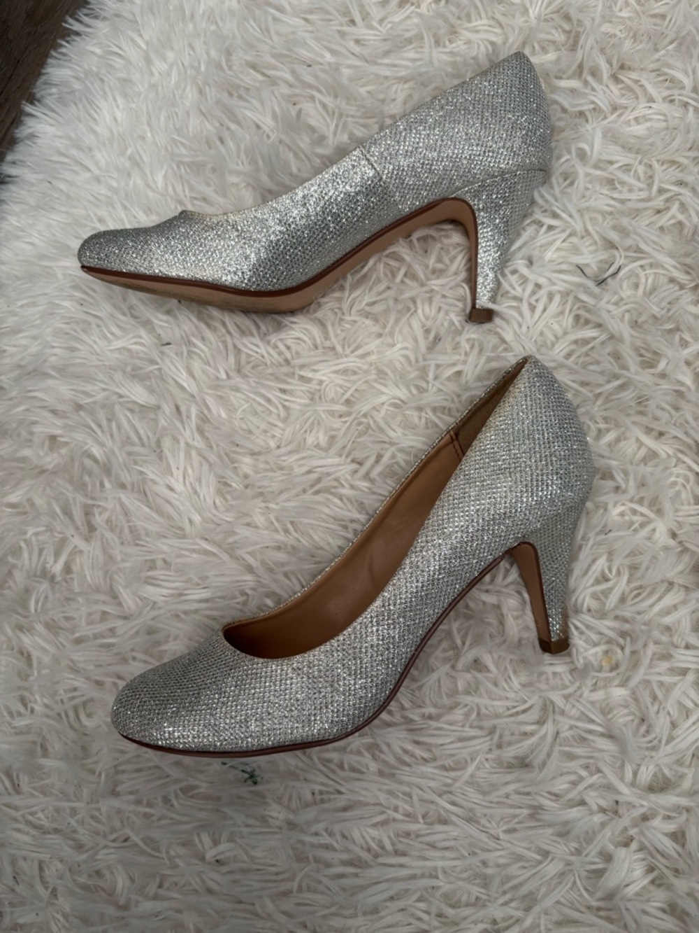 Call It Spring Silver Glitter Mid-Heel Pumps